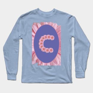 Floral Letter C Pink Gerbera Daisy Monogram Long Sleeve T-Shirt